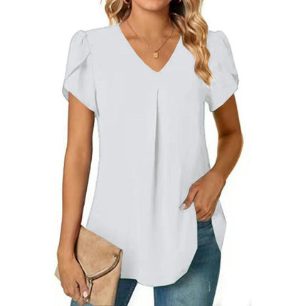 Women's Casual V Neck Tops Short Sleeve Loose T Shirt Blouses