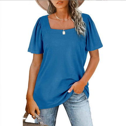 Women's Tops Casual Short Sleeve Square Neck Shirts Puff Sleeve Loose Blouse Summer Tee