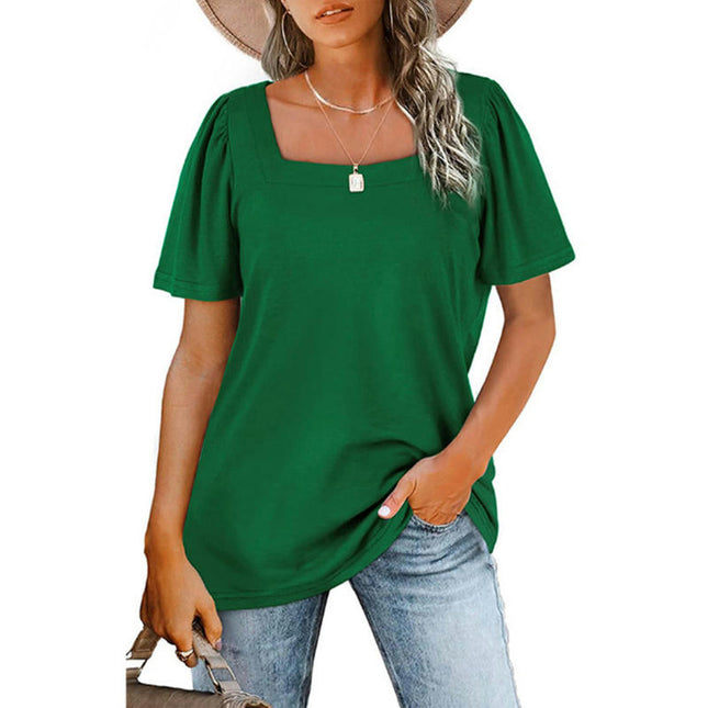 Women's Tops Casual Short Sleeve Square Neck Shirts Puff Sleeve Loose Blouse Summer Tee