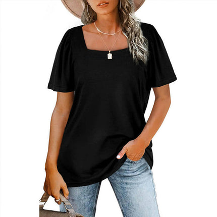 Women's Tops Casual Short Sleeve Square Neck Shirts Puff Sleeve Loose Blouse Summer Tee