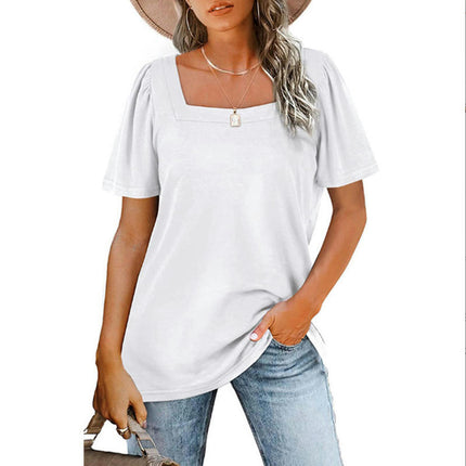 Women's Tops Casual Short Sleeve Square Neck Shirts Puff Sleeve Loose Blouse Summer Tee