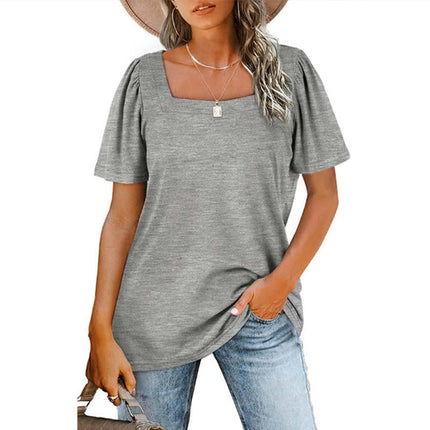 Women's Tops Casual Short Sleeve Square Neck Shirts Puff Sleeve Loose Blouse Summer Tee