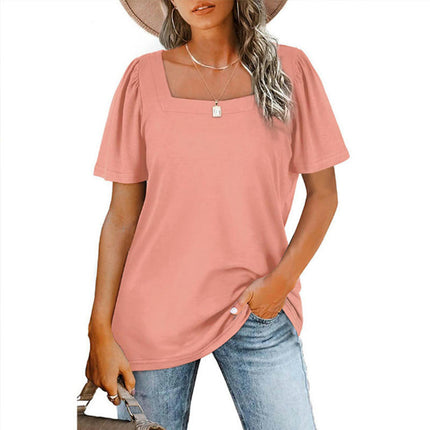 Women's Tops Casual Short Sleeve Square Neck Shirts Puff Sleeve Loose Blouse Summer Tee