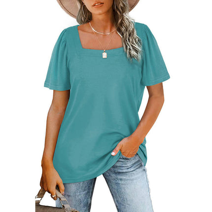 Women's Tops Casual Short Sleeve Square Neck Shirts Puff Sleeve Loose Blouse Summer Tee