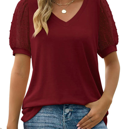 Women's Casual V Neck Tunic Tops Short Sleeve T Shirt Blouses