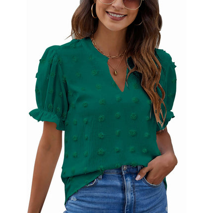 Women's Tops Summer V Neck Tunic Ruffle Short Sleeve T Shirts Loose Casual Blouses