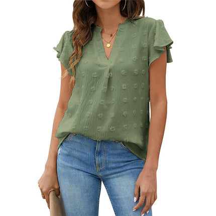 Women's Tops Summer V Neck Tunic Ruffle Short Sleeve T Shirts Loose Casual Blouses