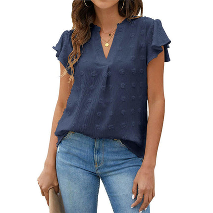 Women's Tops Summer V Neck Tunic Ruffle Short Sleeve T Shirts Loose Casual Blouses