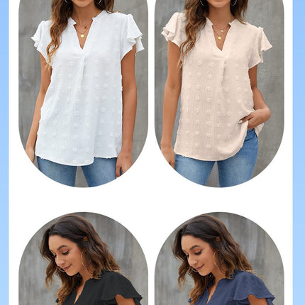 Women's Tops Summer V Neck Tunic Ruffle Short Sleeve T Shirts Loose Casual Blouses