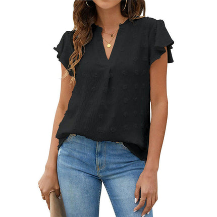 Women's Tops Summer V Neck Tunic Ruffle Short Sleeve T Shirts Loose Casual Blouses