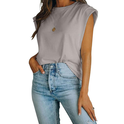 Women's Shoulder Pad Shirt Sleeveless Tank Tops Casual Summer T Shirts