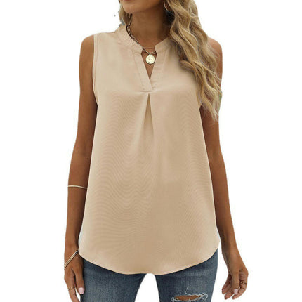 Women Casual Chiffon Blouse Tops Loose V Neck Sleeveless Tops