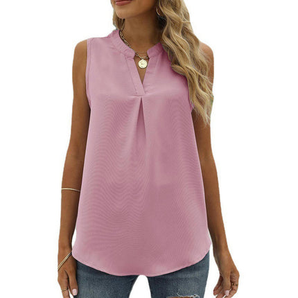 Women Casual Chiffon Blouse Tops Loose V Neck Sleeveless Tops