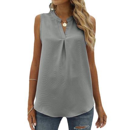 Women Casual Chiffon Blouse Tops Loose V Neck Sleeveless Tops