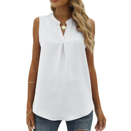 Women Casual Chiffon Blouse Tops Loose V Neck Sleeveless Tops