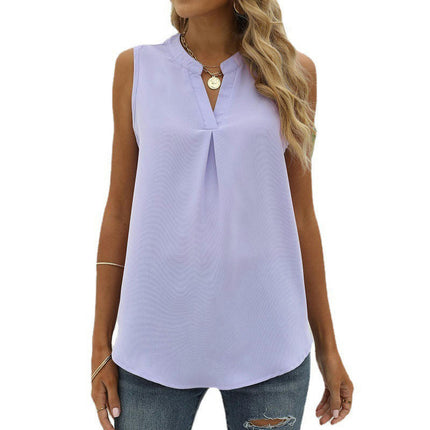 Women Casual Chiffon Blouse Tops Loose V Neck Sleeveless Tops