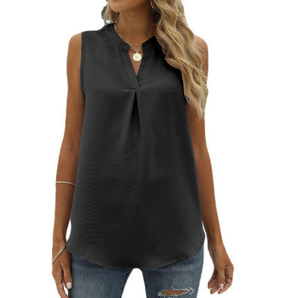 Women Casual Chiffon Blouse Tops Loose V Neck Sleeveless Tops