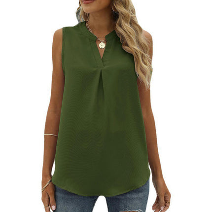 Women Casual Chiffon Blouse Tops Loose V Neck Sleeveless Tops