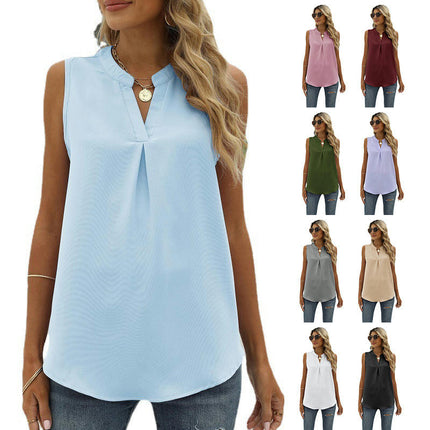 Women Casual Chiffon Blouse Tops Loose V Neck Sleeveless Tops