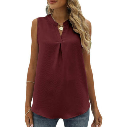 Women Casual Chiffon Blouse Tops Loose V Neck Sleeveless Tops