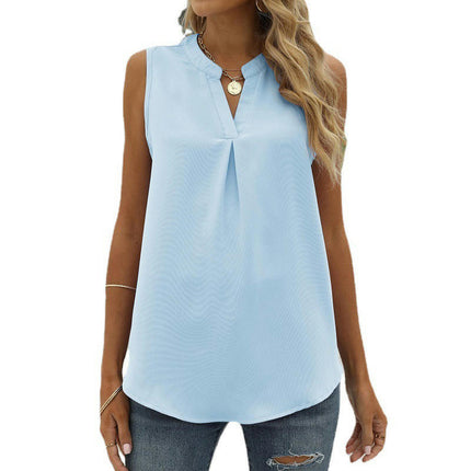 Women Casual Chiffon Blouse Tops Loose V Neck Sleeveless Tops