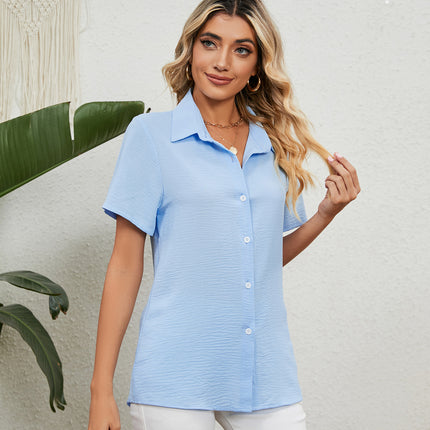 Women Button Down Shirts Short Sleeve Blouses V Neck Casual Tops