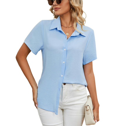 Women Button Down Shirts Short Sleeve Blouses V Neck Casual Tops