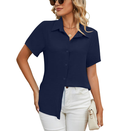 Women Button Down Shirts Short Sleeve Blouses V Neck Casual Tops