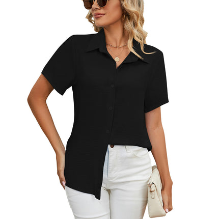 Women Button Down Shirts Short Sleeve Blouses V Neck Casual Tops