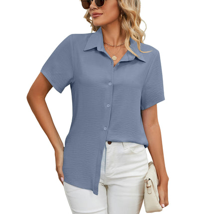 Women Button Down Shirts Short Sleeve Blouses V Neck Casual Tops