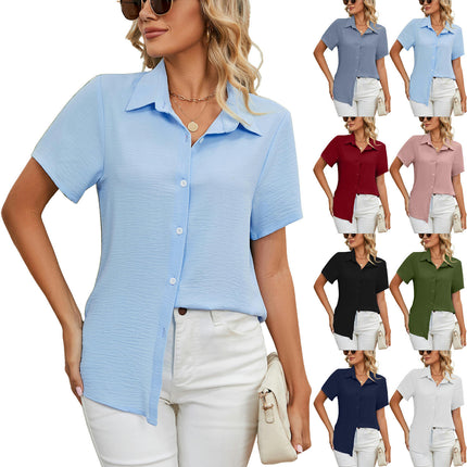 Women Button Down Shirts Short Sleeve Blouses V Neck Casual Tops