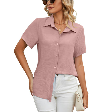 Women Button Down Shirts Short Sleeve Blouses V Neck Casual Tops