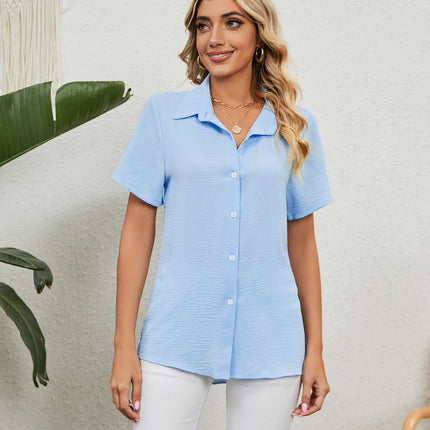 Women Button Down Shirts Short Sleeve Blouses V Neck Casual Tops