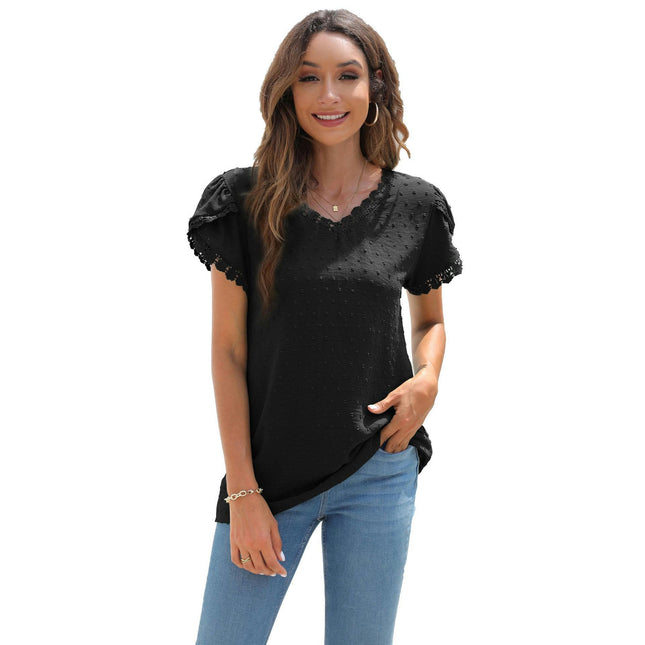 Women's Tunic Tops Petal Short Sleeve V Neck Casual Shirts