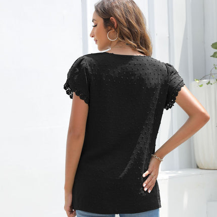 Women's Tunic Tops Petal Short Sleeve V Neck Casual Shirts