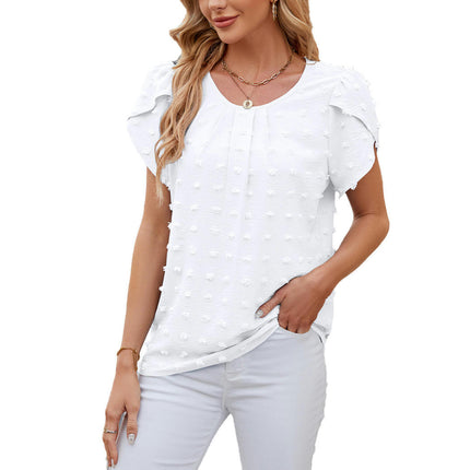 Women's Summer Tops Petal Short Sleeve Shirts Round Neck Chiffon Blouses