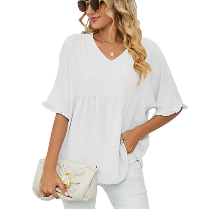 Women's Summer Chiffon Blouses Short Sleeve V Neck Tunic Tops