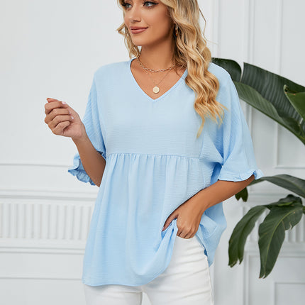 Women's Summer Chiffon Blouses Short Sleeve V Neck Tunic Tops