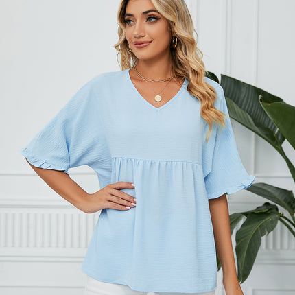 Women's Summer Chiffon Blouses Short Sleeve V Neck Tunic Tops