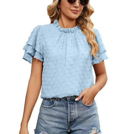 Women's Casual Chiffon Blouses Ruffle Short Sleeve Boho Shirts Tops