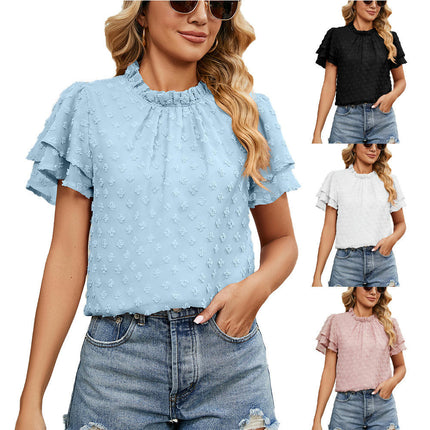 Women's Casual Chiffon Blouses Ruffle Short Sleeve Boho Shirts Tops