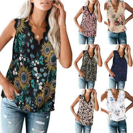 Women's Lace Trim V Neck Tank Tops Lightweight Summer Sleeveless Blouses