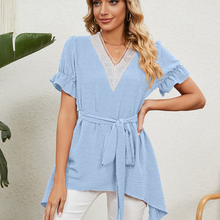 Women's Chiffon Casual V Neck Short Sleeve Tunics Tops Summer Shirts