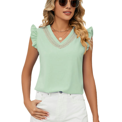 Women's Summer V Neck Ruffle Sleeve Chiffon Casual Flowy Blouse Shirts Tee