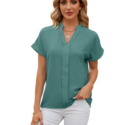 Women's Summer Chiffon Blouses Short Sleeve V Neck Tunic Tops Model B