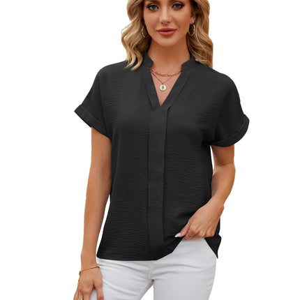 Women's Summer Chiffon Blouses Short Sleeve V Neck Tunic Tops Model B