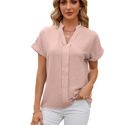 Women's Summer Chiffon Blouses Short Sleeve V Neck Tunic Tops Model B