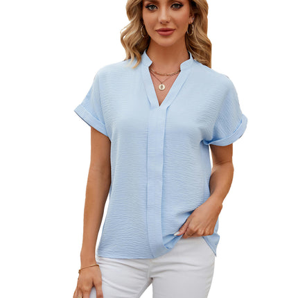 Women's Summer Chiffon Blouses Short Sleeve V Neck Tunic Tops Model B