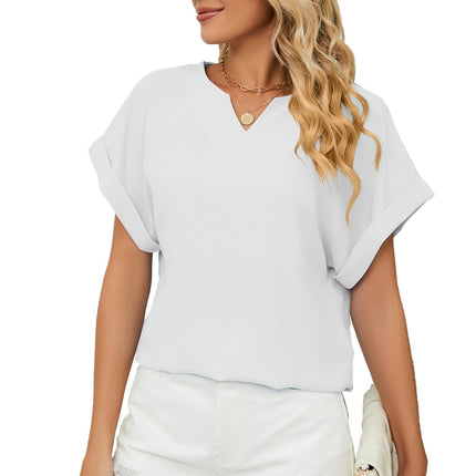 Women's Summer Loose Blouses Short Sleeve V Neck Tunic Tops