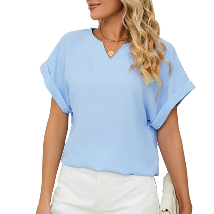 Women's Summer Loose Blouses Short Sleeve V Neck Tunic Tops